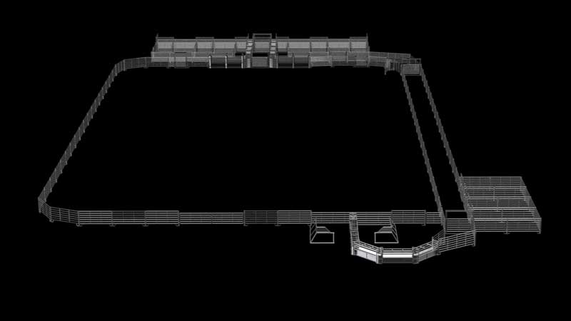 Full rodeo arena with chutes, holding pens and arena panels