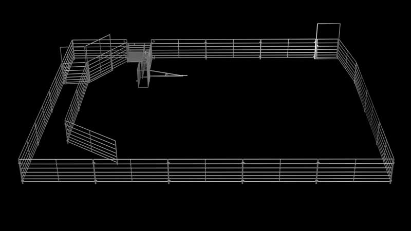 Goat roping arena with goat chute and lead-up